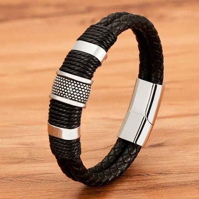 Woven Leather Rope Stainless Steel Men's Leather Bracelet - Musttbuy