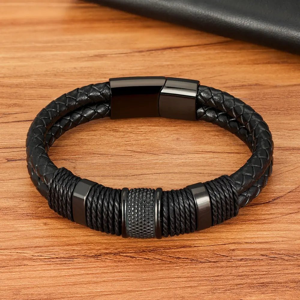 Woven Leather Rope Stainless Steel Men's Leather Bracelet - Musttbuy