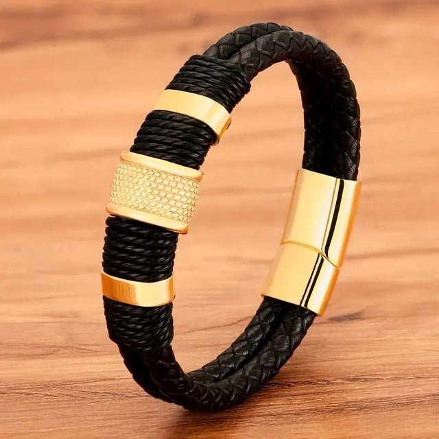 Woven Leather Rope Stainless Steel Men's Leather Bracelet - Musttbuy