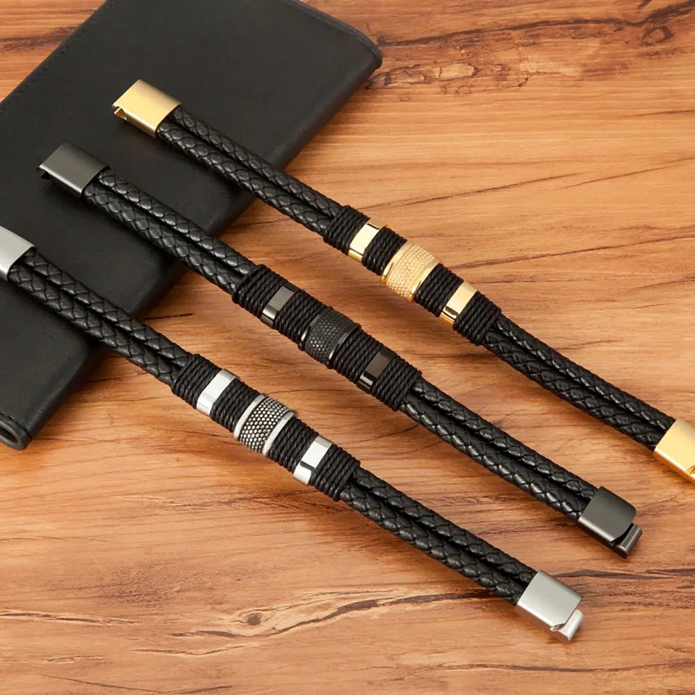 Woven Leather Rope Stainless Steel Men's Leather Bracelet - Musttbuy