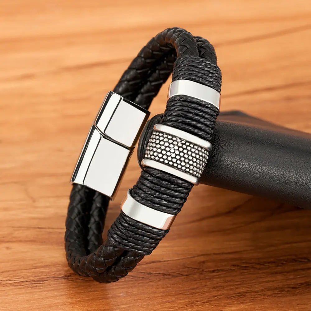 Woven Leather Rope Stainless Steel Men's Leather Bracelet - Musttbuy