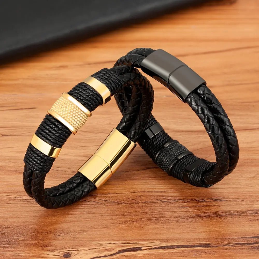 Woven Leather Rope Stainless Steel Men's Leather Bracelet - Musttbuy
