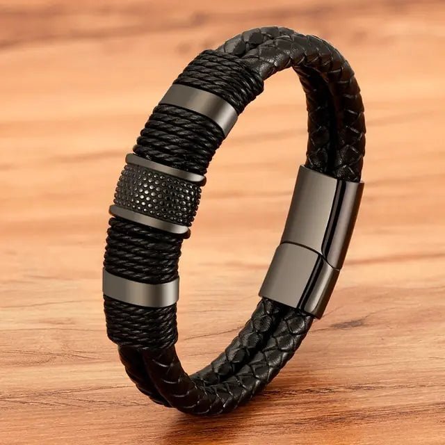 Woven Leather Rope Stainless Steel Men's Leather Bracelet - Musttbuy