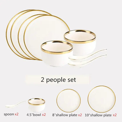 High-quality Matte Gilt Rim White Porcelain Dinner Tray Kitchen Plates Ceramic Tableware