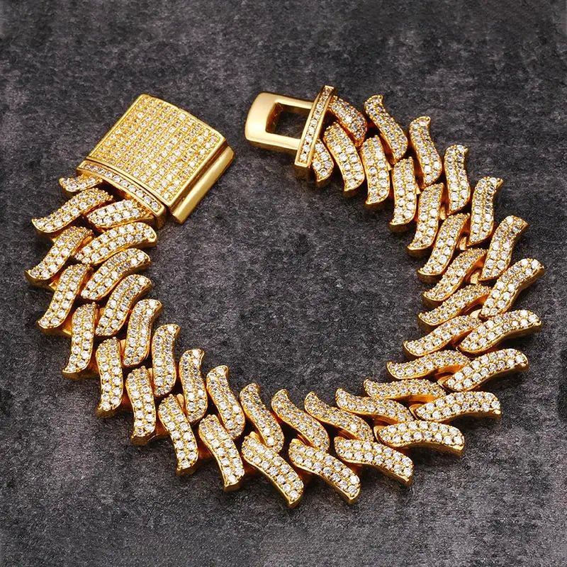 18mm Gold Two - Row Diamond Thorns Cuban Link Bracelet - Musttbuy