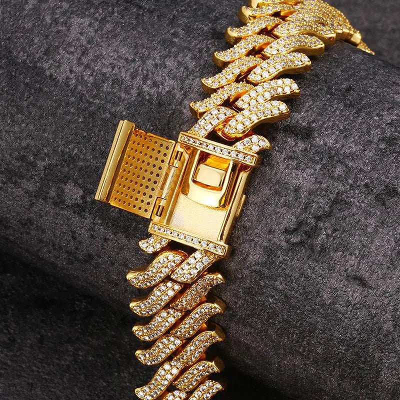 18mm Gold Two - Row Diamond Thorns Cuban Link Bracelet - Musttbuy