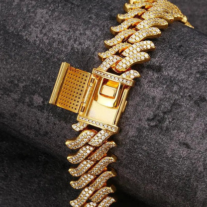 18mm Gold Two - Row Diamond Thorns Cuban Link Bracelet - Musttbuy