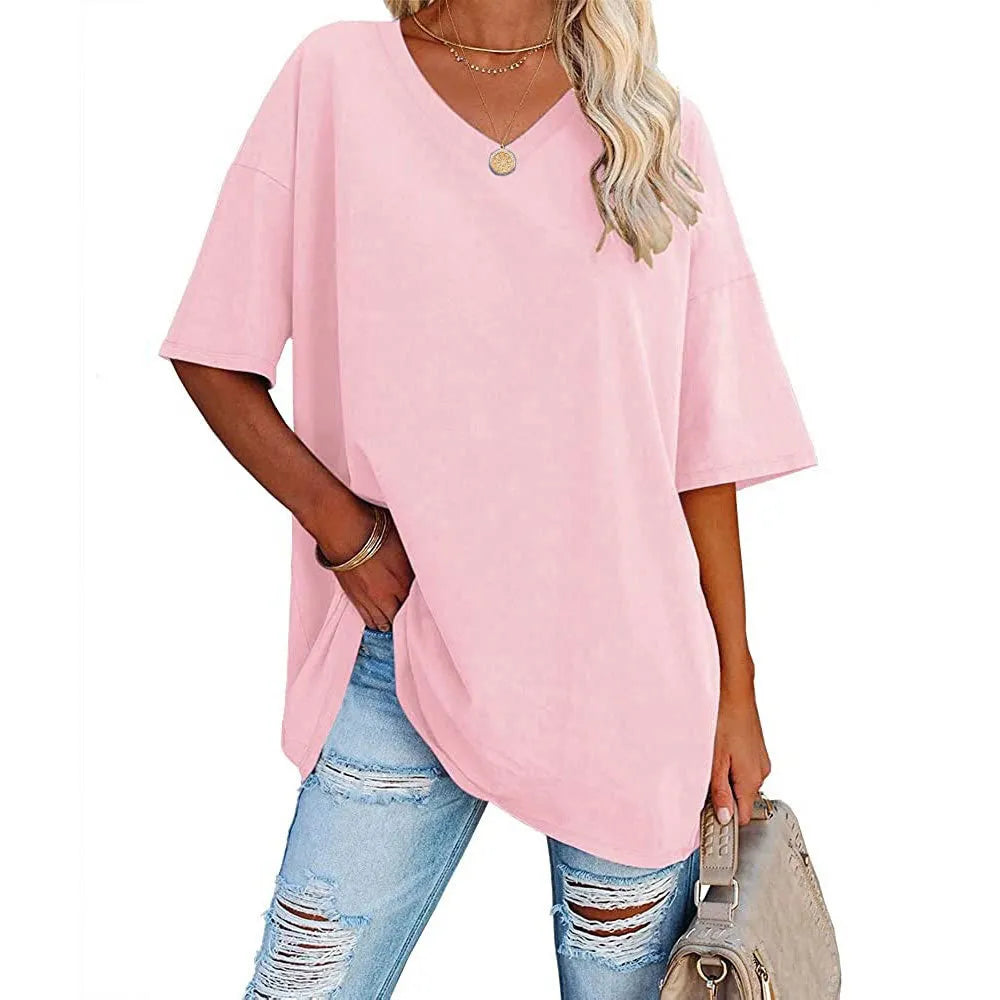 Women's Loose Short-sleeved V-neck T-shirt