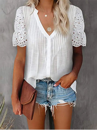 Shirt with Lace and V-neck