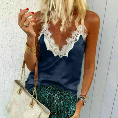 Lace Satin Silk Sequin Tank Top