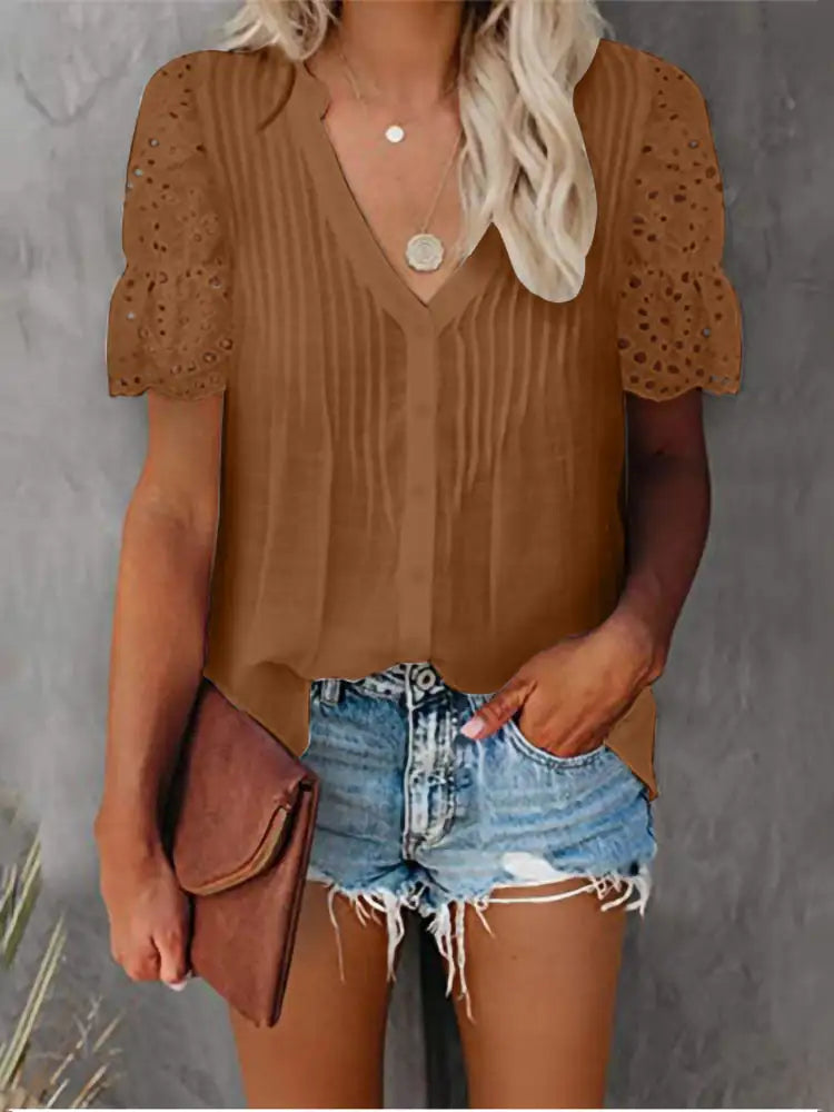 Shirt with Lace and V-neck