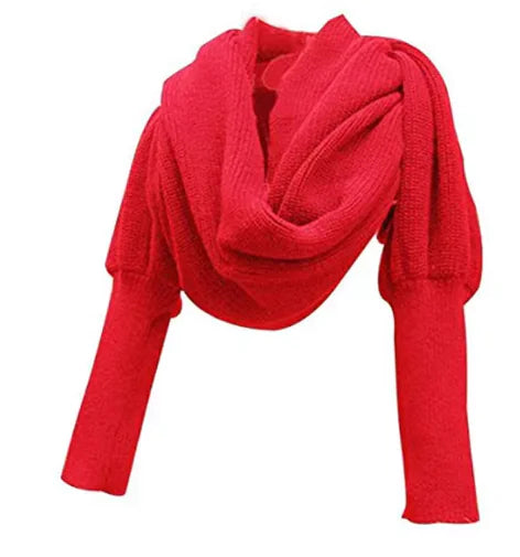 Cozy Knit Wool Scarf Shawl with Sleeves