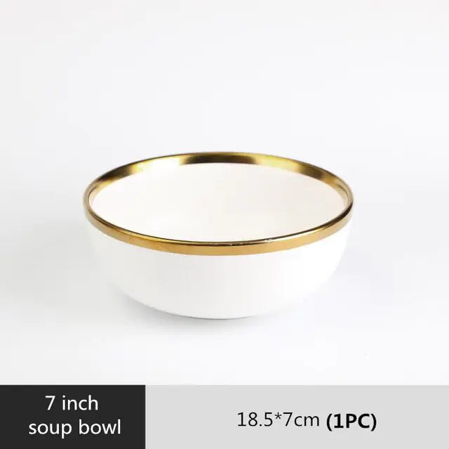 High-quality Matte Gilt Rim White Porcelain Dinner Tray Kitchen Plates Ceramic Tableware