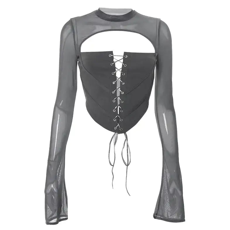 Let's Mesh Around Long Sleeve Corset Crop Top