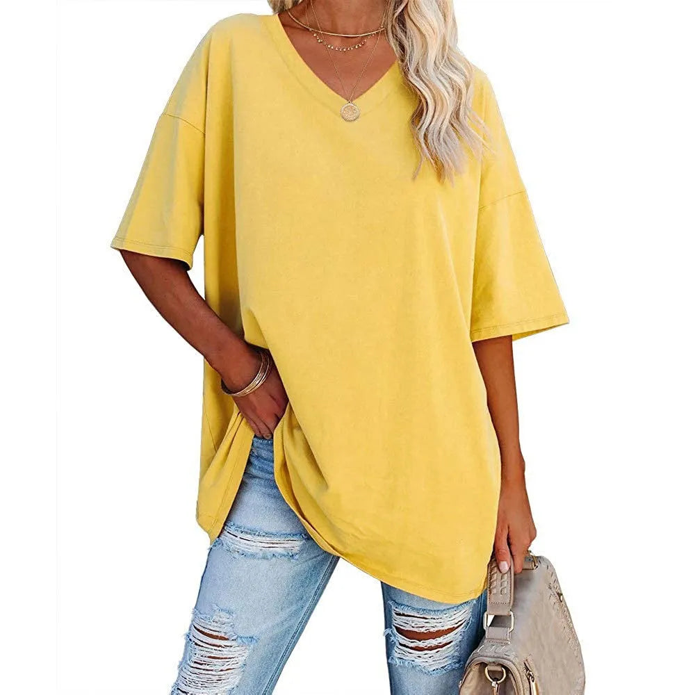 Women's Loose Short-sleeved V-neck T-shirt