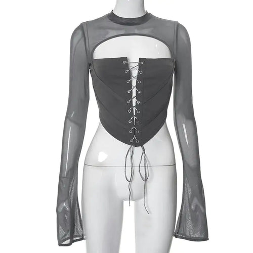 Let's Mesh Around Long Sleeve Corset Crop Top