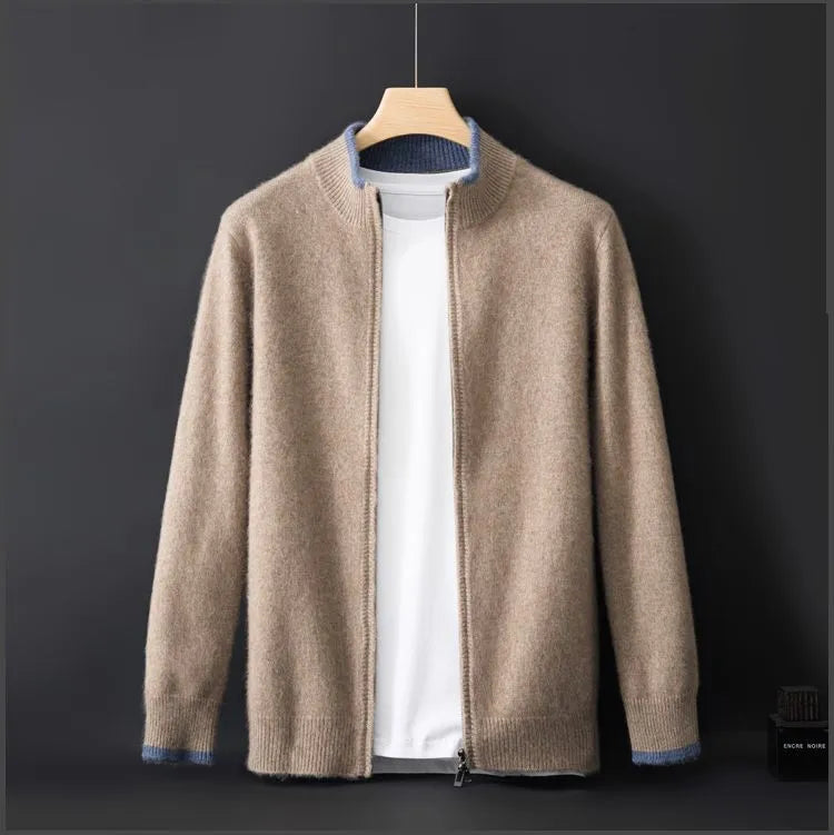 Men's Zipper Stand Collar Color-Block Cardigan