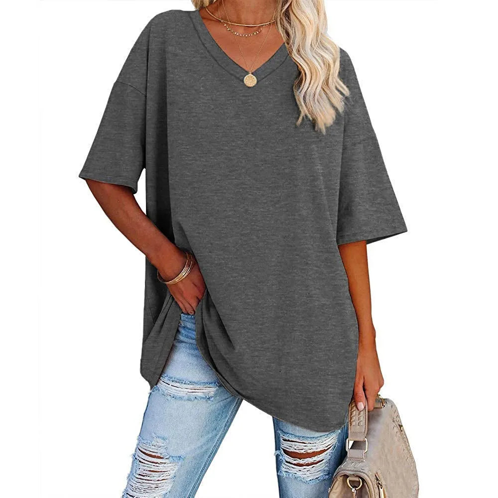 Women's Loose Short-sleeved V-neck T-shirt