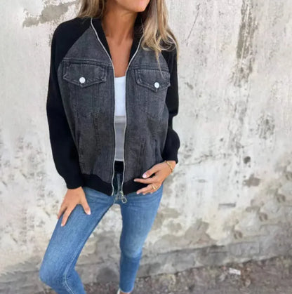 Women's Casual Hooded Denim Patchwork Jacket