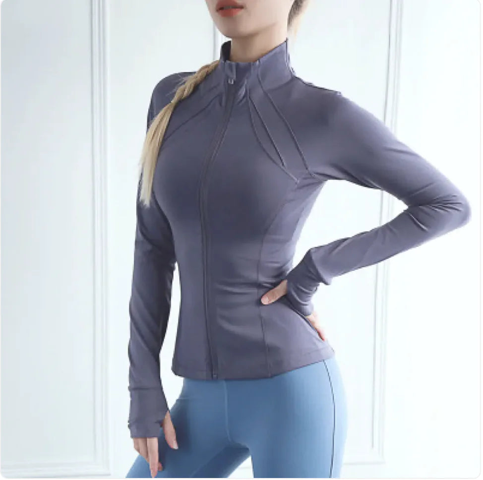 Long-Sleeve Zip-Up Fitted Top