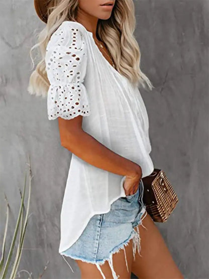 Shirt with Lace and V-neck