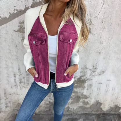 Women's Casual Hooded Denim Patchwork Jacket