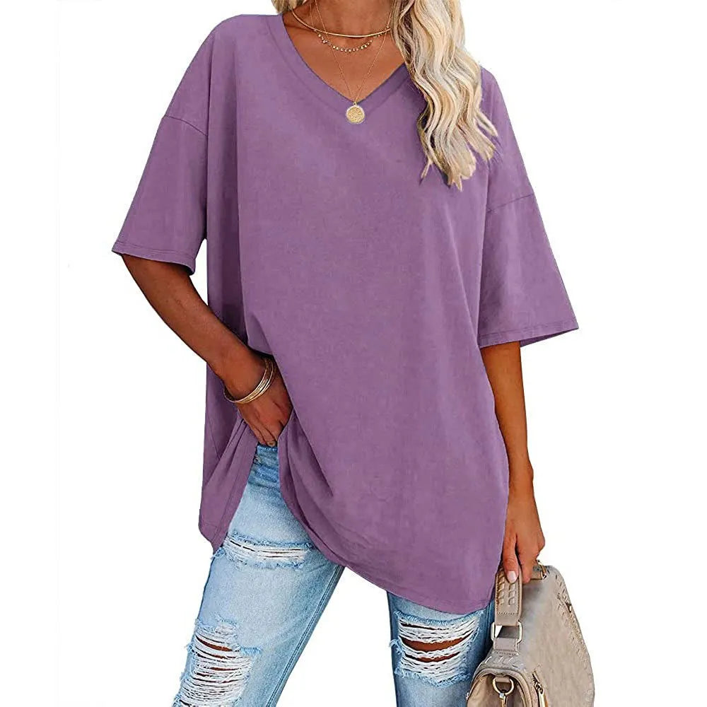 Women's Loose Short-sleeved V-neck T-shirt