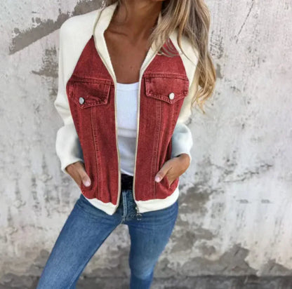 Women's Casual Hooded Denim Patchwork Jacket