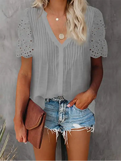 Shirt with Lace and V-neck