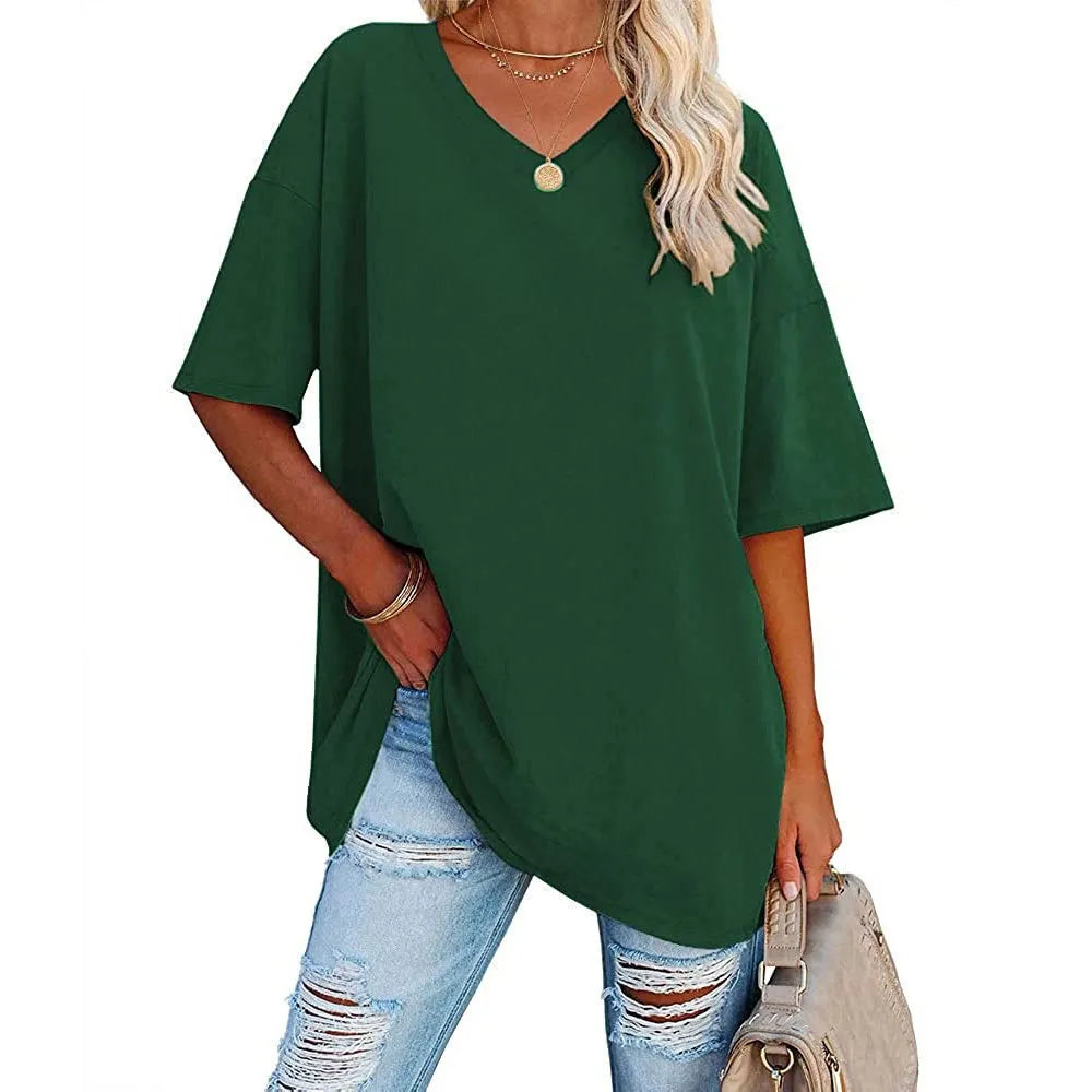 Women's Loose Short-sleeved V-neck T-shirt