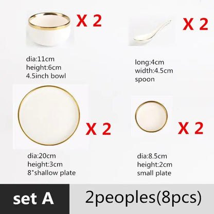 High-quality Matte Gilt Rim White Porcelain Dinner Tray Kitchen Plates Ceramic Tableware