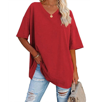 Women's Loose Short-sleeved V-neck T-shirt