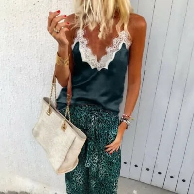 Lace Satin Silk Sequin Tank Top