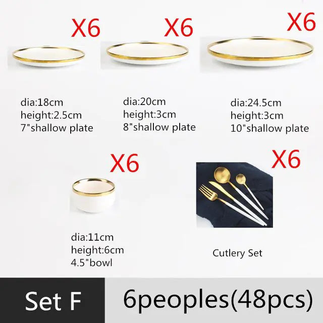 High-quality Matte Gilt Rim White Porcelain Dinner Tray Kitchen Plates Ceramic Tableware