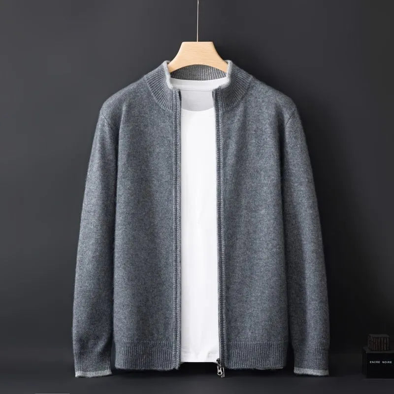 Men's Zipper Stand Collar Color-Block Cardigan