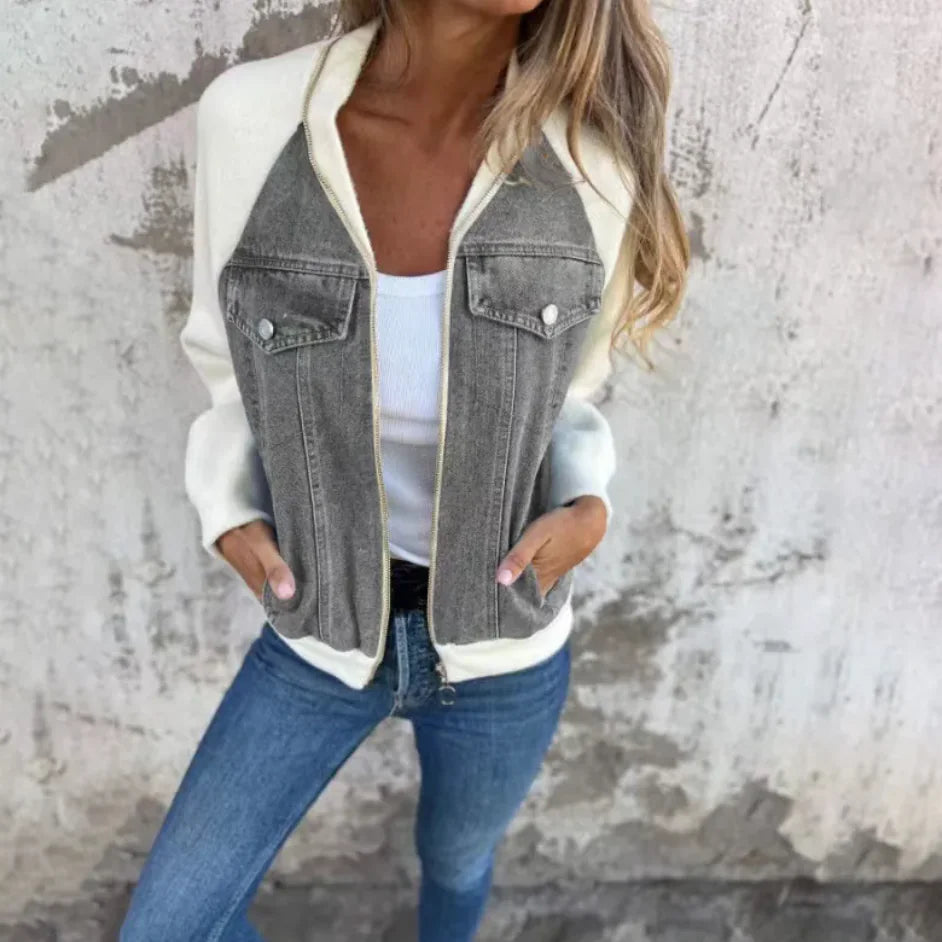 Women's Casual Hooded Denim Patchwork Jacket