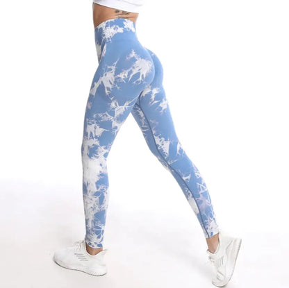 Women's Fashionable Simple Tie-dye Printed High Waist Hip Lift Sports Running Fitness Pants