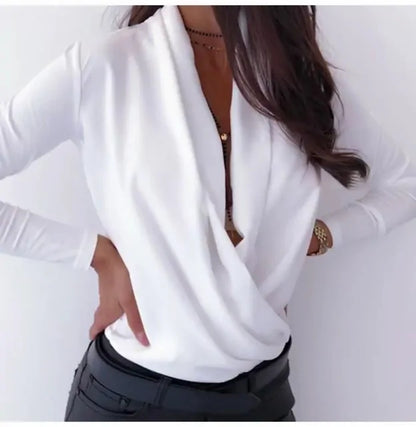 V-Neck Long Sleeve Top For Women