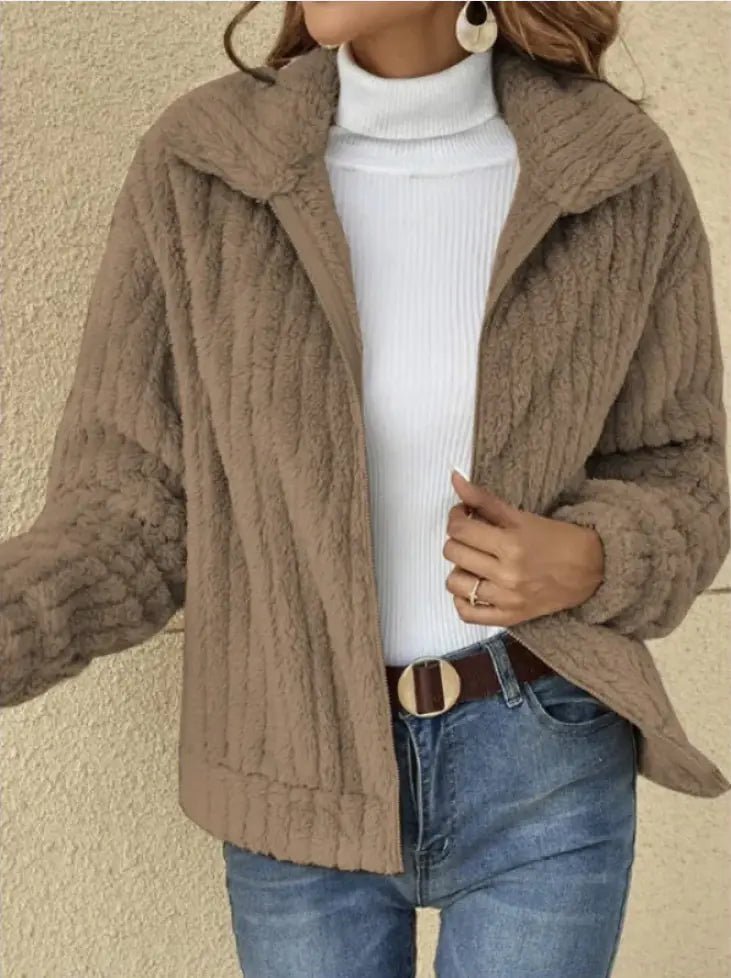 Cozy Fleece Lapel Cropped Jacket - Musttbuy