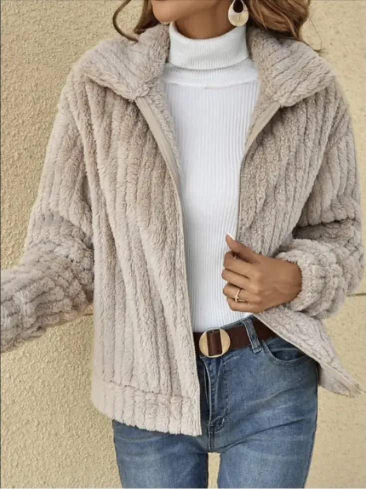 Cozy Fleece Lapel Cropped Jacket - Musttbuy