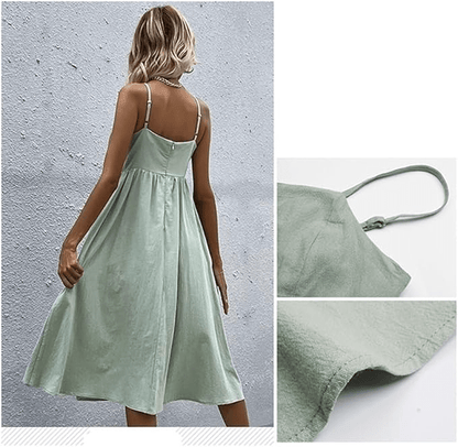 Elowen Button Linen Dress - Musttbuy