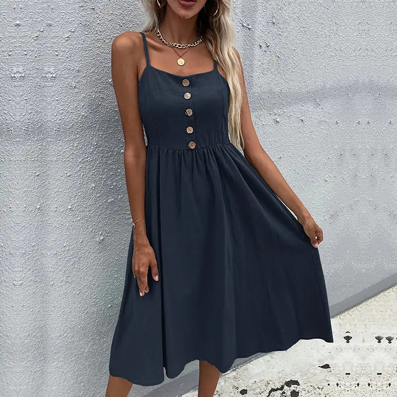 Elowen Button Linen Dress - Musttbuy