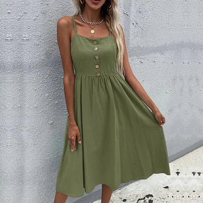 Elowen Button Linen Dress - Musttbuy