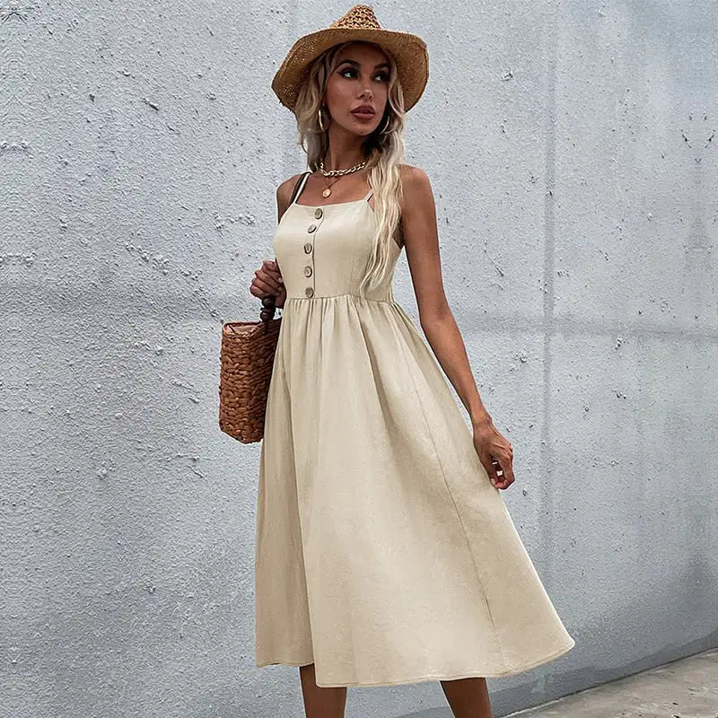 Elowen Button Linen Dress - Musttbuy