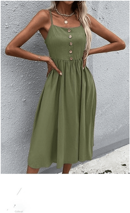 Elowen Button Linen Dress - Musttbuy