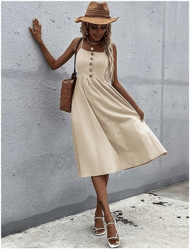 Elowen Button Linen Dress - Musttbuy