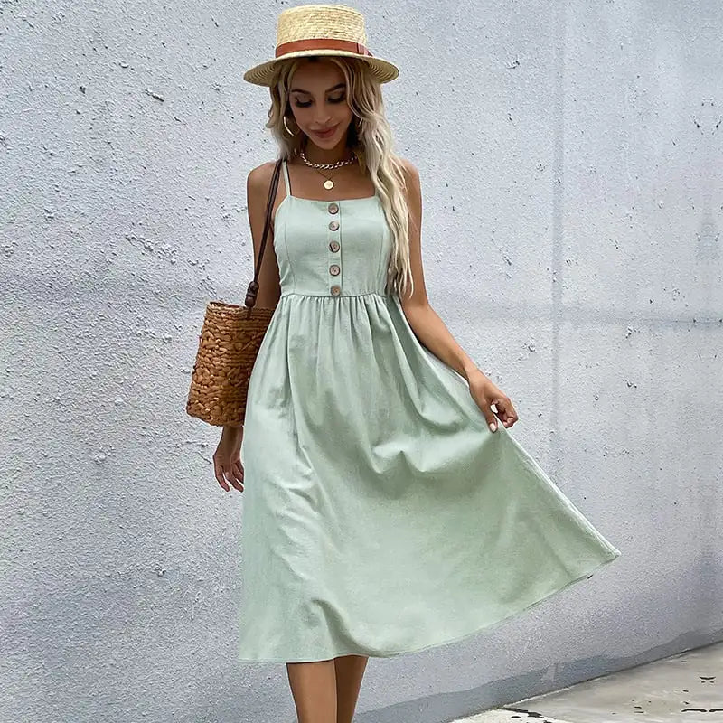 Elowen Button Linen Dress - Musttbuy