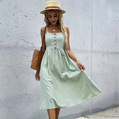 Elowen Button Linen Dress - Musttbuy