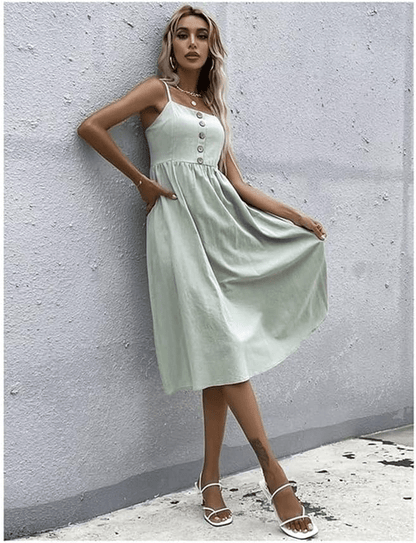Elowen Button Linen Dress - Musttbuy