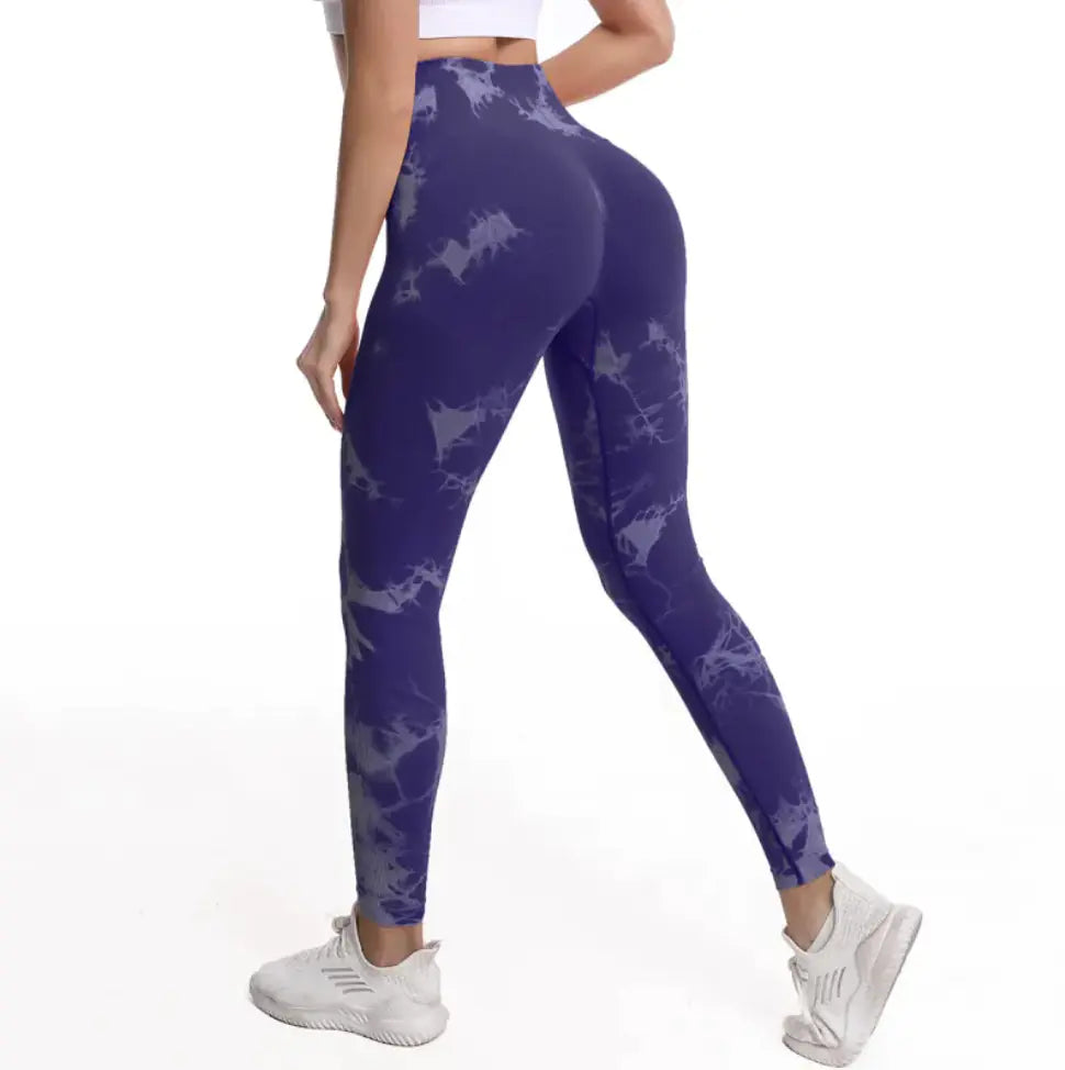 Women's Fashionable Simple Tie-dye Printed High Waist Hip Lift Sports Running Fitness Pants